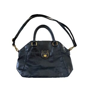 Elliott Lucca Leather Handbag Tote Shoulder Bag Aged Black Vintage EUC